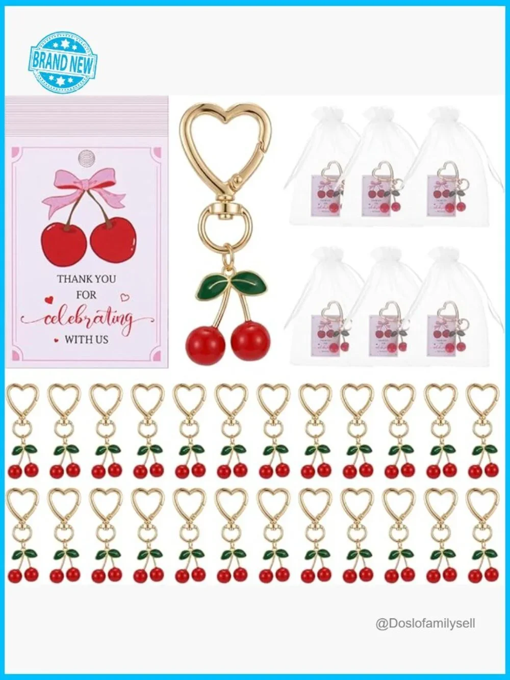 Cherry Keychains Bulk Set Y2K Cute Fruit Charms with Gift Bags Party Favors